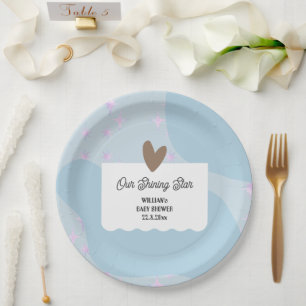 Simple Light Blue Shining Star Baby Shower Paper Plates