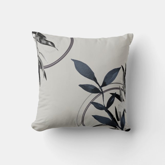 Simple Light Bluish Gray Watercolor Leaves Throw Pillow (Front)