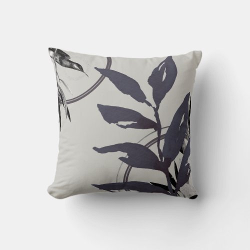 Simple Light Bluish Gray Watercolor Leaves Throw Pillow