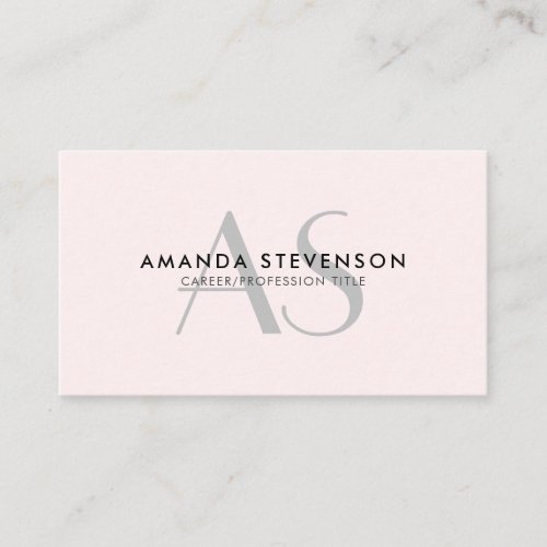 Simple Light Blush Pink Minimalistic Monogram Business Card