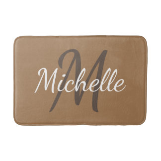 Simple light brown Bold Typography & Name Monogram Bath Mat