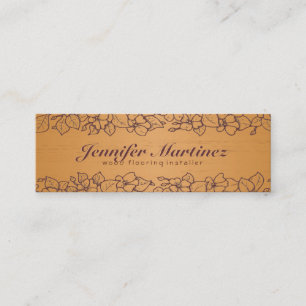 Simple Light Brown Wood Texture Floral Border 3 Mini Business Card