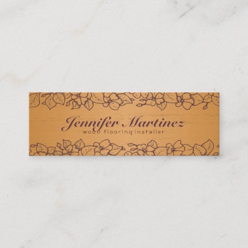 Simple Light Brown Wood Texture Floral Border 3 Business Card