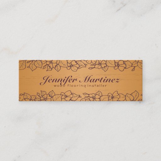 Customizable Simple Light Brown Wood Texture Floral Border 3 Business Card