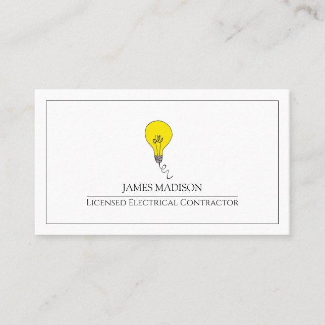 Simple Light Bulb Electrician Business Card (Front)