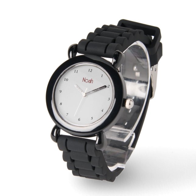 Simple Light Gray Black Dark Red Boys Name Watch (Angle)