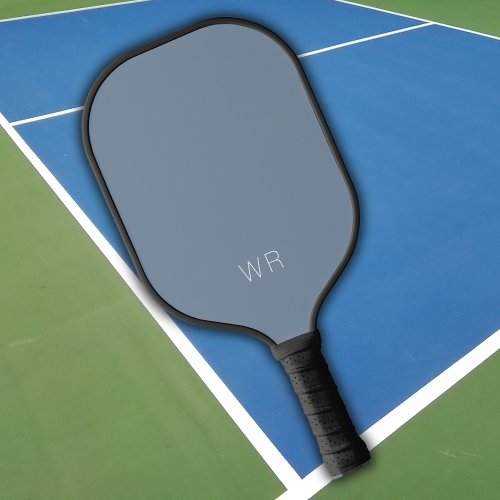 Simple Light Gray Blue Initials Elegant Modern Pickleball Paddle