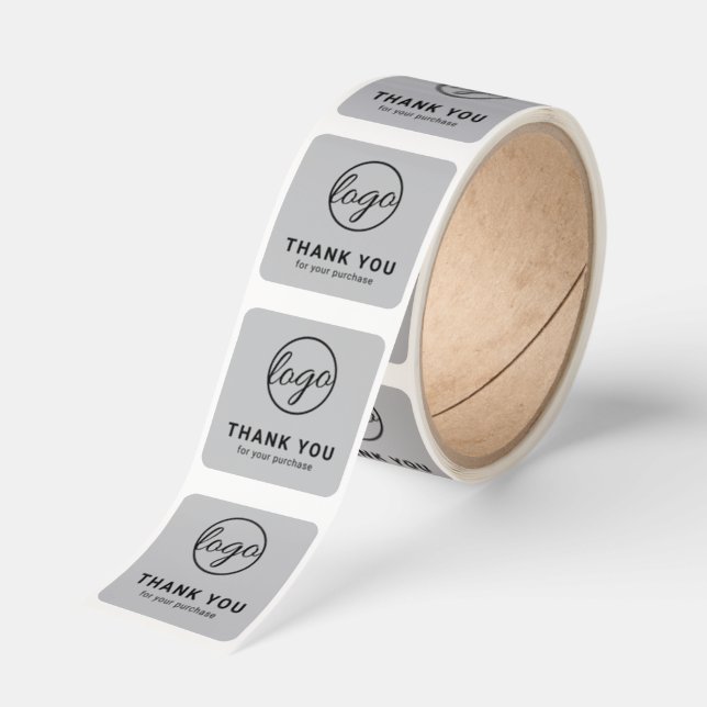Simple Light Gray Logo Thank You Business Square Sticker (Roll)