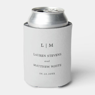Simple Light Gray Monogram Elegant Wedding Can Cooler