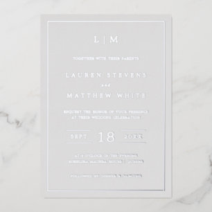 Simple Light Gray Monogram Elegant Wedding Foil Invitation