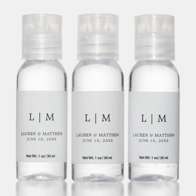 Simple Light Gray Monogram Elegant Wedding Hand Sanitizer (Set)