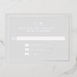 Simple Light Gray Monogram Elegant Wedding RSVP Foil Invitation Postcard