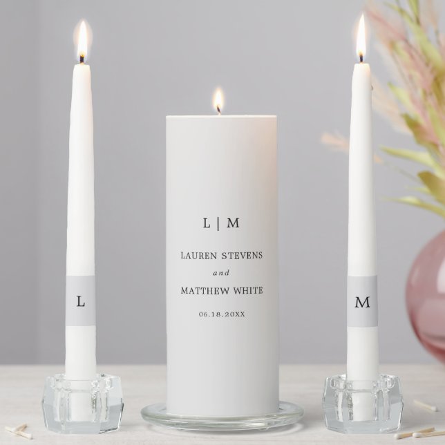Simple Light Gray Monogram Elegant Wedding Unity Candle Set (In Situ)
