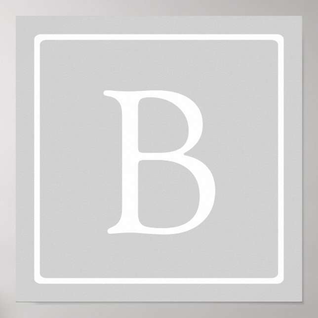 Simple Light Gray Monogram Poster (Front)