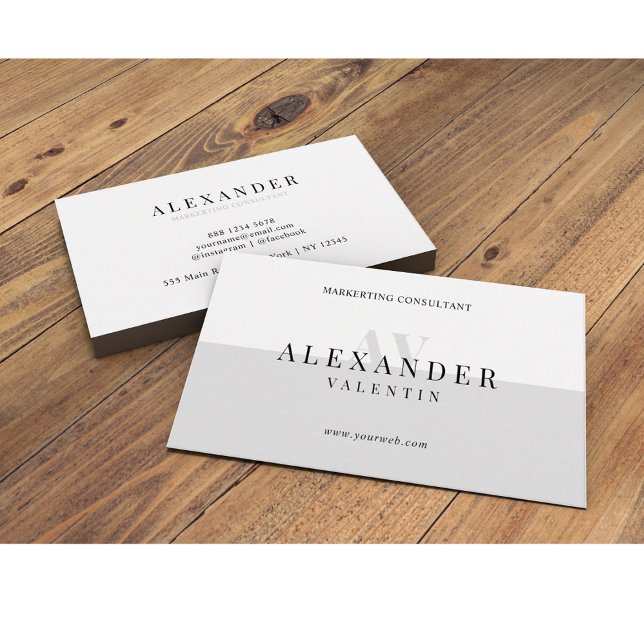 Simple Light Gray Monogram Professional Business Card (Creator Uploaded)