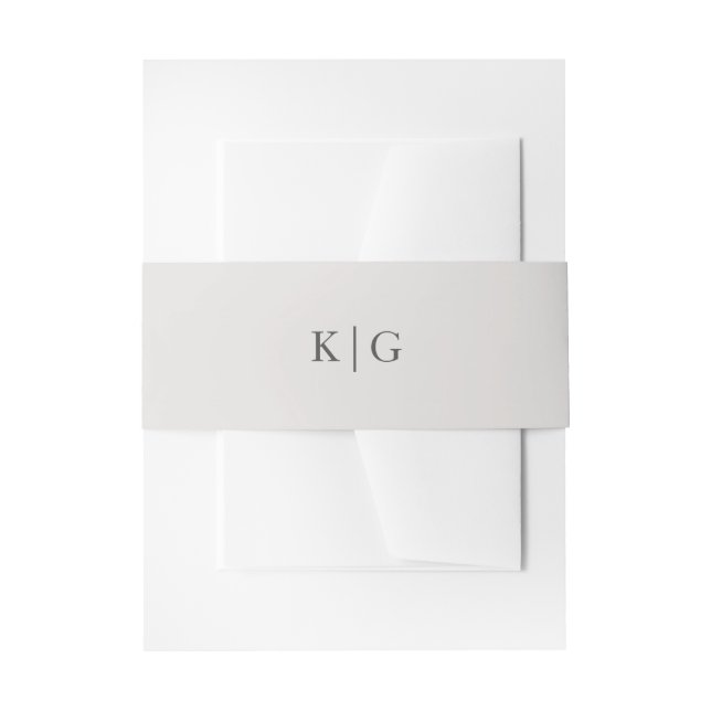 Simple Light Gray Monogram Wedding Invitation Belly Band (Front Example)