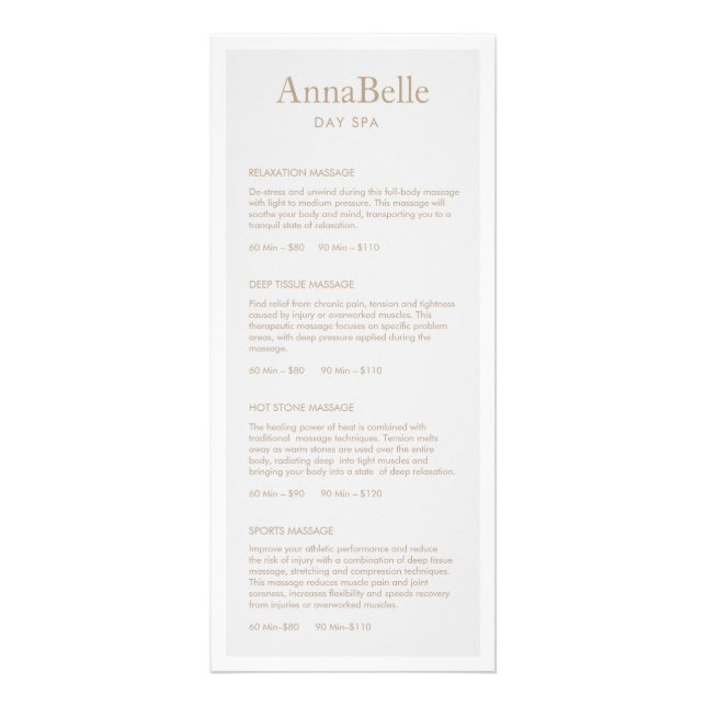 Simple  Light Gray Spa Salon Price List Menu (Front)