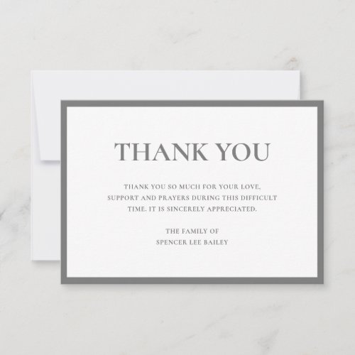 Simple Light Gray Traditional Sympathy Funeral Thank You Card
