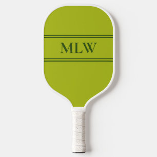 Simple Light Green and Dark Green Monogrammed Pickleball Paddle