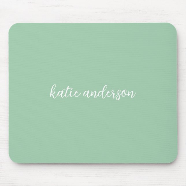 Simple Light Green Full Name Monogram Mouse Pad (Front)
