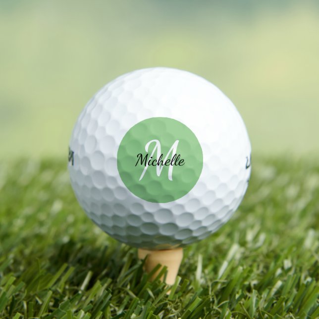 Simple Light Green Monogrammed Golf Balls (Insitu Tee)