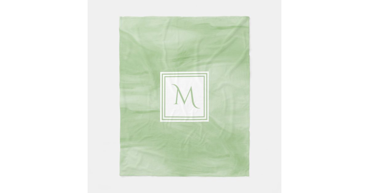 Simple Light Green Subtle Marble Modern Monogram Fleece ...