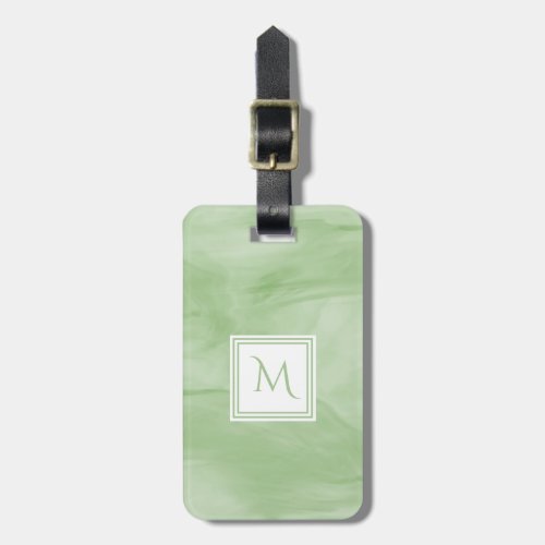 Simple Light Green Subtle Marble Modern Monogram Luggage Tag