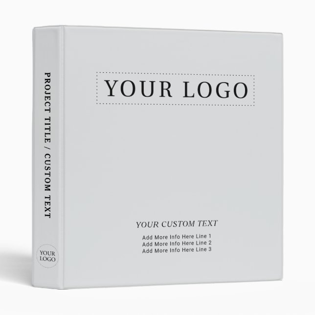 Simple Light Grey Minimal Business Logo Promotion 3 Ring Binder (Front/Spine)