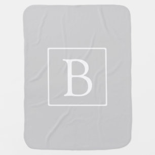 Simple Light Grey Monogram Baby Blanket