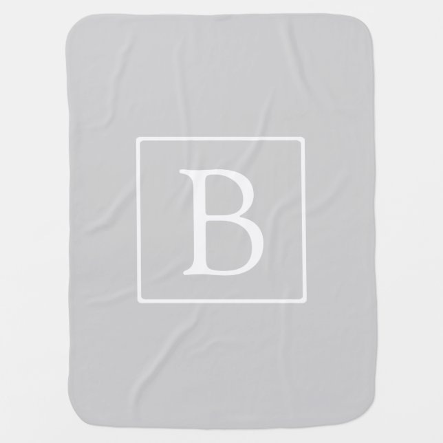 Simple Light Grey Monogram Baby Blanket (Front)