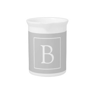 Simple Light Grey Monogram Beverage Pitcher