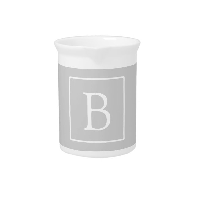 Simple Light Grey Monogram Beverage Pitcher (Front)