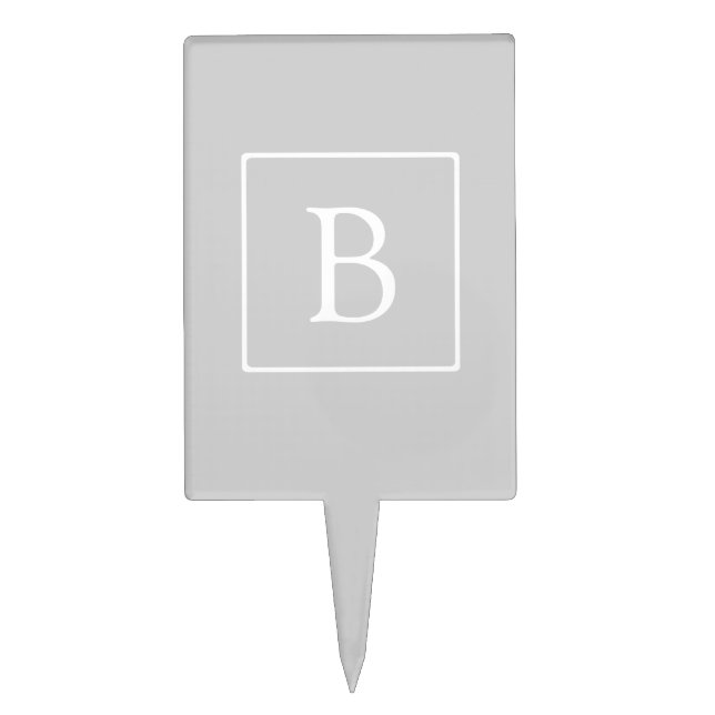 Simple Light Grey Monogram Cake Topper (Front)