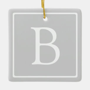 Simple Light Grey Monogram Ceramic Ornament