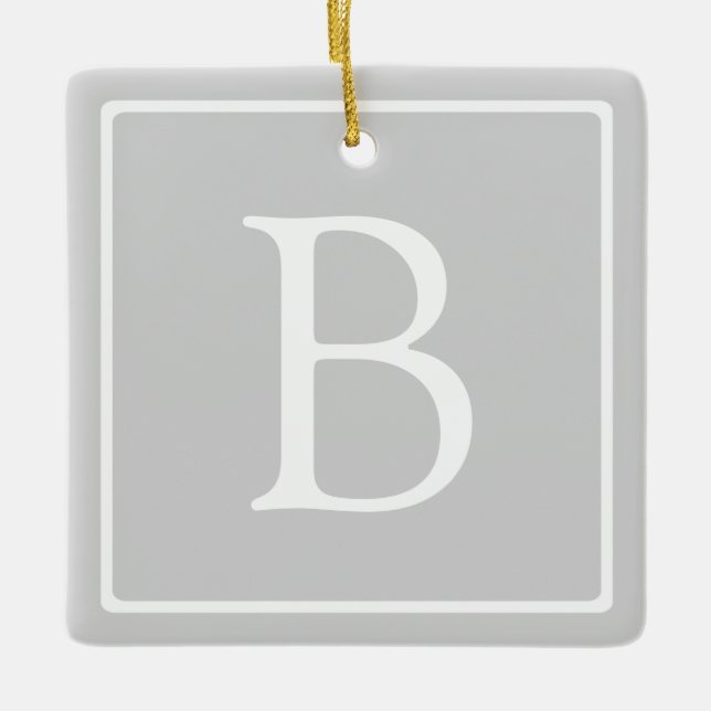 Simple Light Grey Monogram Ceramic Ornament (Front)