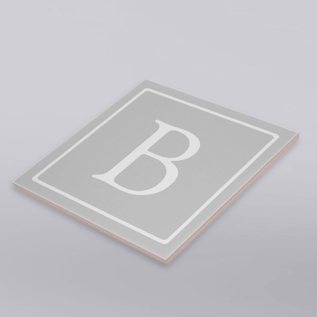 Simple Light Grey Monogram Ceramic Tile (Creator Uploaded)
