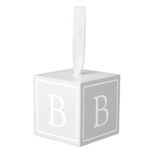 Simple Light Grey Monogram Cube Ornament