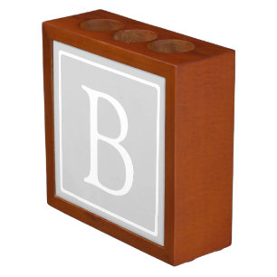 Simple Light Grey Monogram Desk Organizer