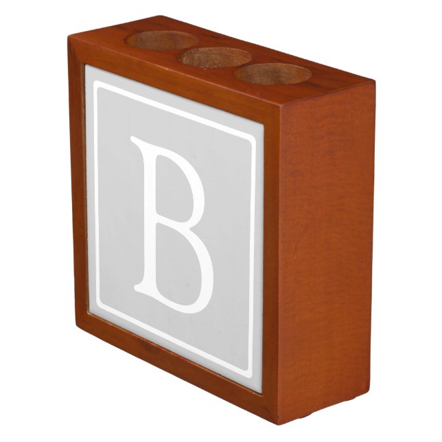 Simple Light Grey Monogram Desk Organizer (Angled)