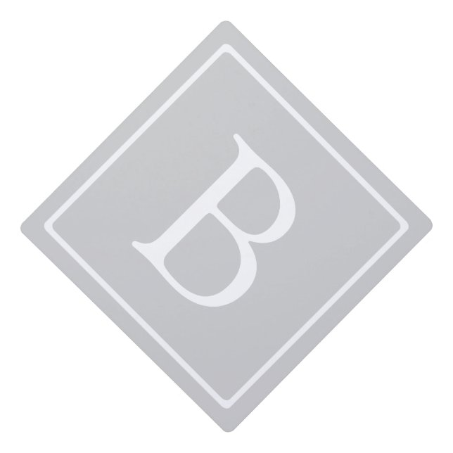 Simple Light Grey Monogram Graduation Cap Topper (Front)
