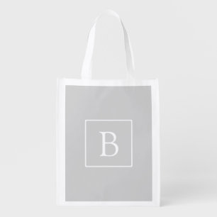 Simple Light Grey Monogram Grocery Bag
