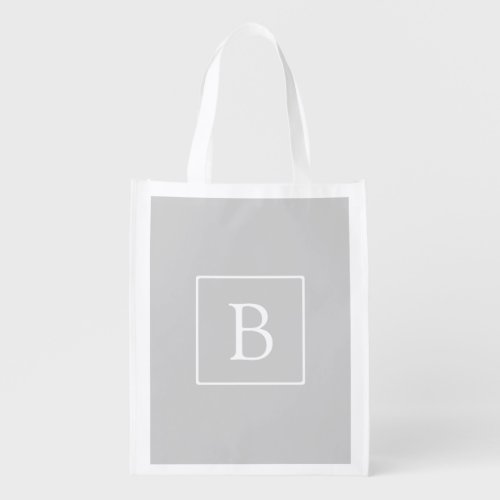 Simple Light Grey Monogram Grocery Bag