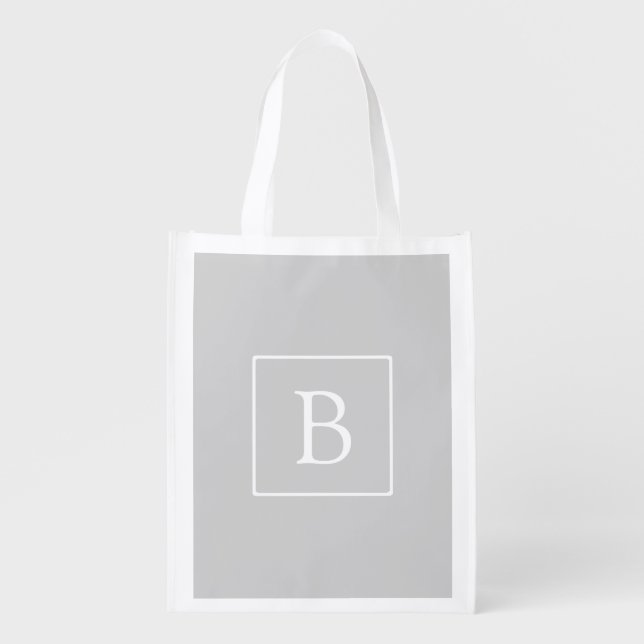 Simple Light Grey Monogram Grocery Bag (Front)