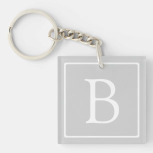 Simple Light Grey Monogram Keychain