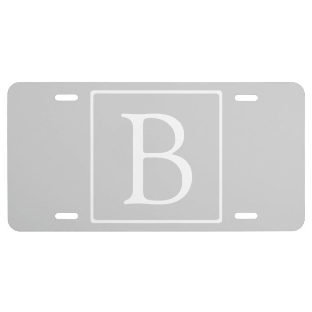 Simple Light Grey Monogram License Plate (Front)