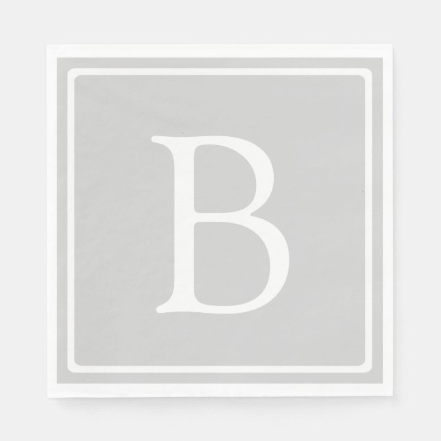 Simple Light Grey Monogram Napkins (Front)