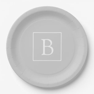 Simple Light Grey Monogram Paper Plates