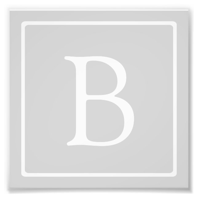 Simple Light Grey Monogram Photo Print (Front)
