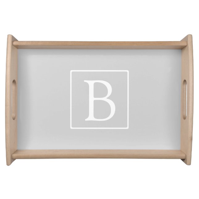 Simple Light Grey Monogram Serving Tray (Front)