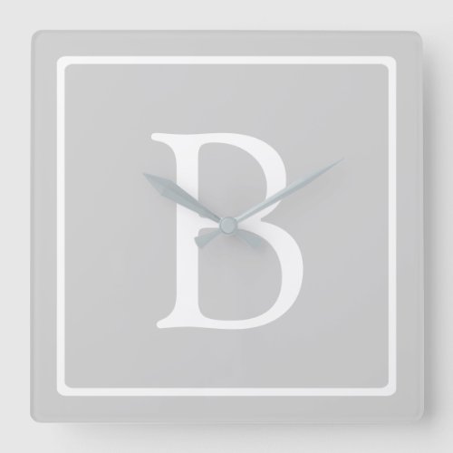 Simple Light Grey Monogram Square Wall Clock